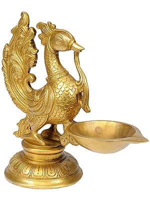 8" Peacock Wick Lamp In Brass | Handmade | Made In India