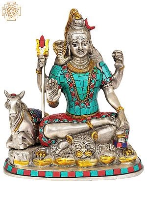 9" Shiva and Nandi (Inlay Statue) In Brass | Handmade | Made In India