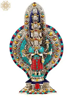 15" Eleven-Headed and Thousand-Armed Avalokiteshvara (Inlay Tibetan Buddhist Statue) In Brass | Handmade | Made In India