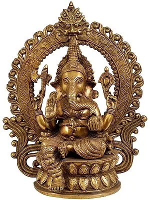 14" Enthroned Ganesha In Brass | Handmade | Made In India