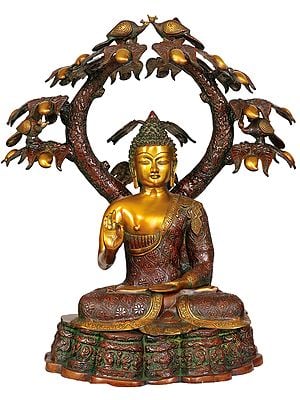 28" Large Size Buddha in Abhaya and Vitark-Mudra In Brass | Handmade | Made In India