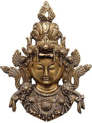 10" Tibetan Buddhist Goddess Tara Wall Hanging Mask In Brass | Handmade | Made In India