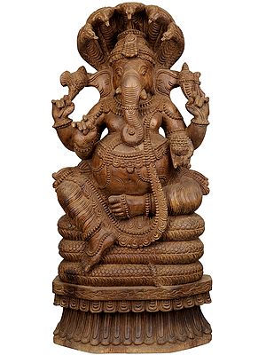 Lord Ganesha Seated on the Coils of A Serpent