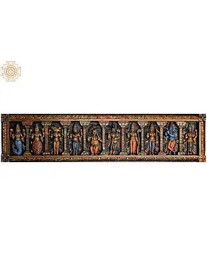 Dashavatara Panel of Bhagawana Vishnu  (From the Left - Matshya, Kurma, Varaha, Narasimha, Vaman, Parashurama, Rama, Balarama, Krishna and Kalki)