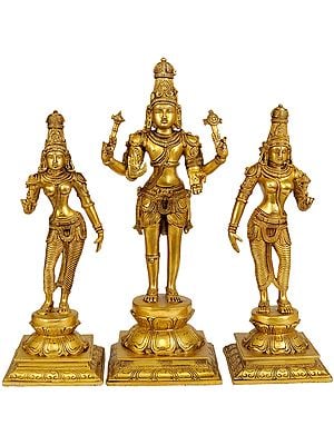 16" Bhagawan Hari-Hara with Lakshmi Ji and Parvati Ji | Handmade Brass Statue | Made in India
