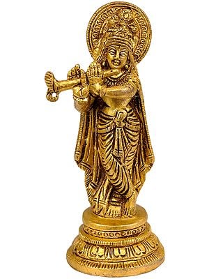 4" Fluting Krishna Statue in Brass | Handmade | Made in India