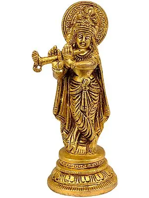 4" Fluting Krishna Statue in Brass | Handmade | Made in India