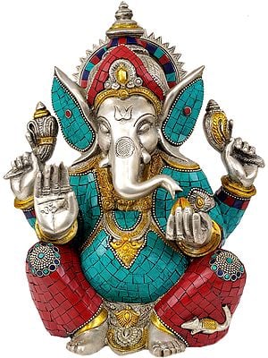 Lord Ganesha Seated in Easy Posture (Inlay Statue)