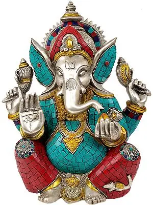 Lord Ganesha Seated in Easy Posture (Inlay Statue)