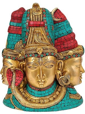 11" Tri-Murti and the Devi (Inlay Statue) In Brass | Handmade | Made In India