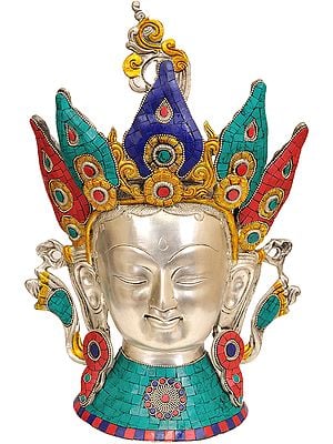 15" Crown Tara Head (Tibetan Buddhist Inlay Statue) In Brass | Handmade | Made In India