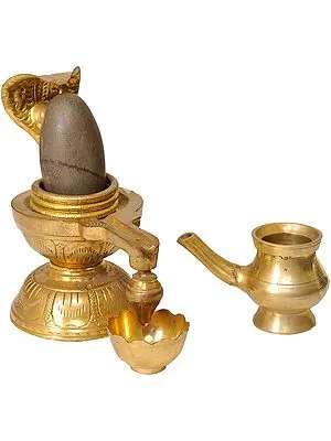 Shiva Linga with Kettle for Abhisheka and Bowl for Collection