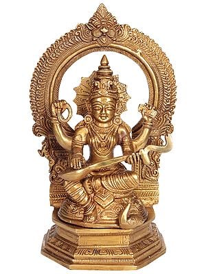 9" Goddess Saraswati In Brass | Handmade | Made In India