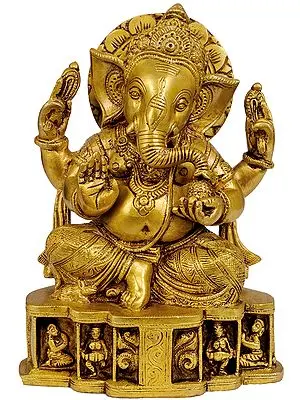 8" Lord Ganesha Brass Sculpture | Handmade | Made in India