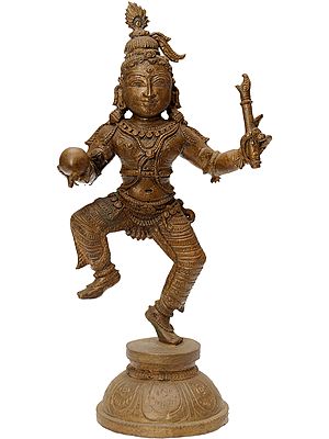Dancing Krishna with Butter Ball and Flute (Peacock Feather in Crown)