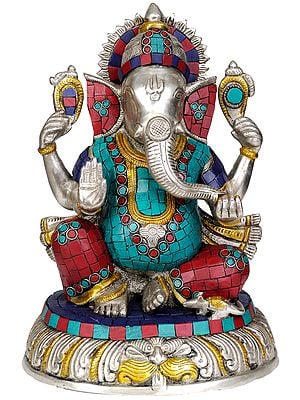 11" Bhagawan Ganesh in Brass | Inlay Work | Handmade | Made In India