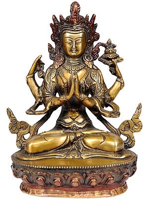 8" Four Armed Avalokiteshvara In Brass | Handmade | Made In India