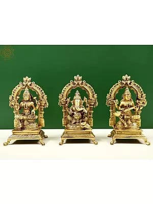 8" Ganesha, Lakshmi and Saraswati In Brass