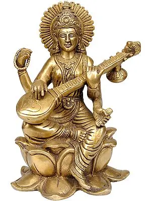 9" Devi Saraswati In Brass | Handmade | Made In India