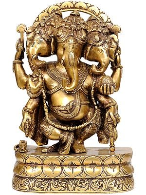 12" Three Headed Ganesha Brass Sculpture | Handmade Brass Statue