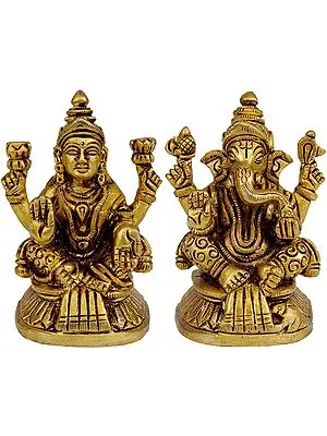 3" Shri Ganesha and Goddess Lakshmi In Brass | Handmade | Made In India