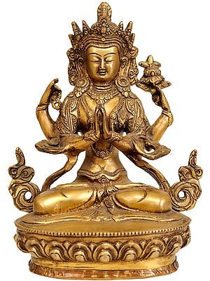 8" Buddhist Deity Chenrezig (Shadakshari Lokeshvara) Brass Statue | Handmade | Made in India