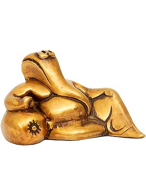 4" Relaxing Ganesha Statue in Brass | Handmade | Made in India