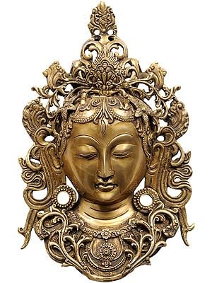 12" Tibetan Buddhist Wall Hanging Tara Mask In Brass | Handmade | Made In India