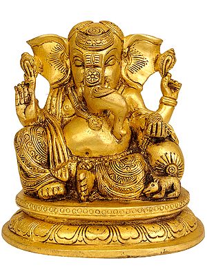 5" Seated Ganesha Idol in Brass | Handmade | Made in India