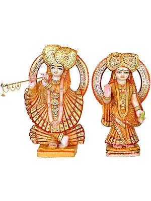 Beturbaned Radha-Krishna In Gorgeous Saffron Silks