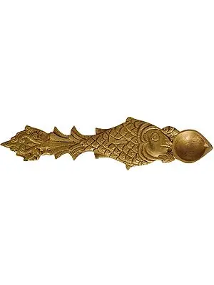 Hand-held Puja Diya with Fish Handle