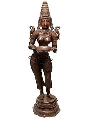 46" Large Size Deeplakshmi in Brass | Handmade | Made in India