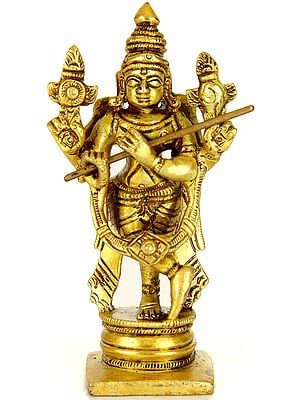 4" Cosmic Form of Lord Krishna Small Statue in Brass | Handmade