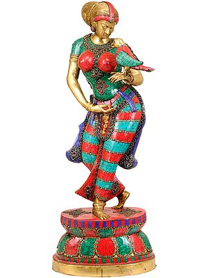 35" Lady with Parrot In Brass | Handmade | Made In India