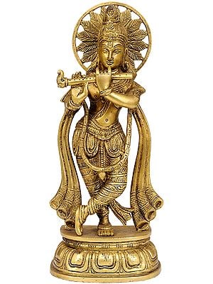 10" Fluting Krishna In Brass | Handmade | Made In India