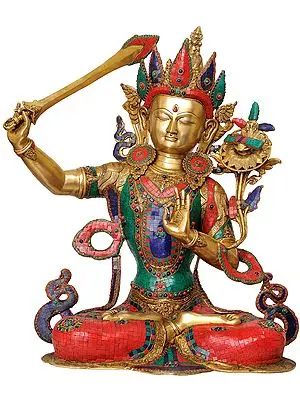 32" (Tibetan Buddhist Deity) Large Size Manjushri - Bodhisattva of Transcendent Wisdom In Brass | Handmade | Made In India