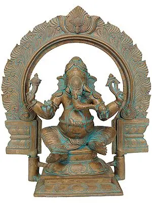 Four-Armed Seated Ganesha with Floral Aureole