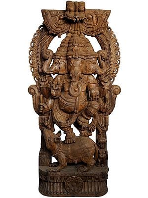 Tri-Mukha Ganesha Dancing on Rat