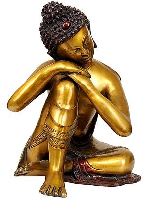 13" Thinking Buddha Brass Statue | Handmade Brass Figurine | Made in India