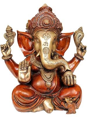 12" Lord Ganesha Idol with Large Ears | Handmade Brass Statue | Made in India