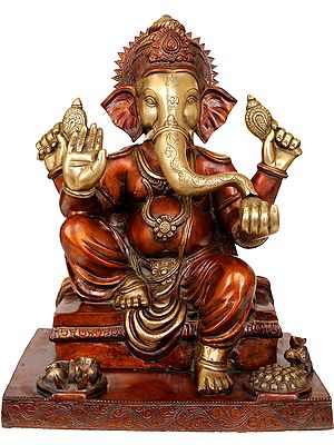 16" Lord Ganesha Granting Abhaya In Brass | Handmade | Made In India