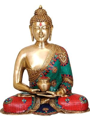 23" Lord Buddha (Inlay Statue) In Brass | Handmade | Made In India