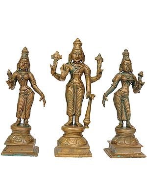 Lord Vishnu with Bhu Devi and Shri Devi