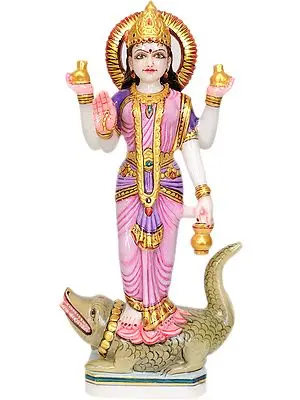 River Goddess Ganga White Marble Statue