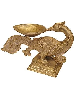 7" Peacock Puja Diya in Brass | Handmade | Made in India