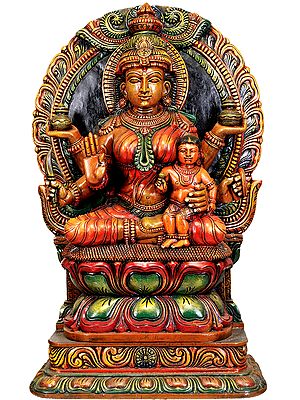 Santan Lakshmi - South Indian Temple Wood Carving Statue