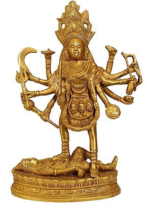 11" Mother Goddess Kali In Brass | Handmade | Made In India