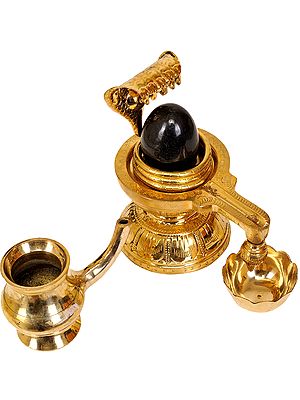 Shiva Linga with Kettle for Abhisheka and Bowl for Collection