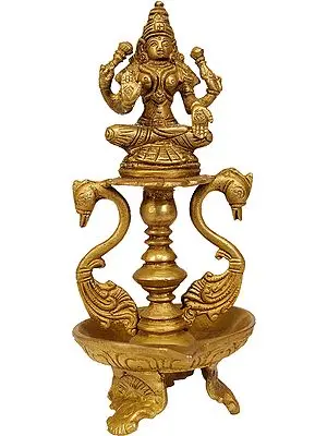 Wick-Lamp with Goddess Lakshmi and Peacock Pair