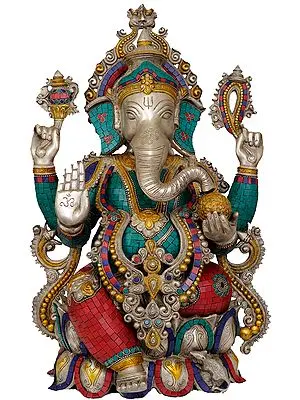 21" Lalitasana Ganesha In Brass | Handmade | Made In India
